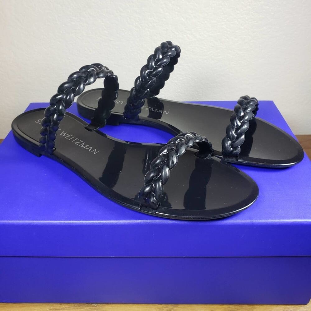 Stuart Weitzman Braida Sawyer Jelly Sandals Beach Ready Size 8 Black Sandals
